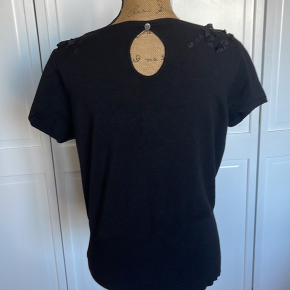 WHBM black floral beaded appliqué short sleeve sweater - Picture 4 of 9